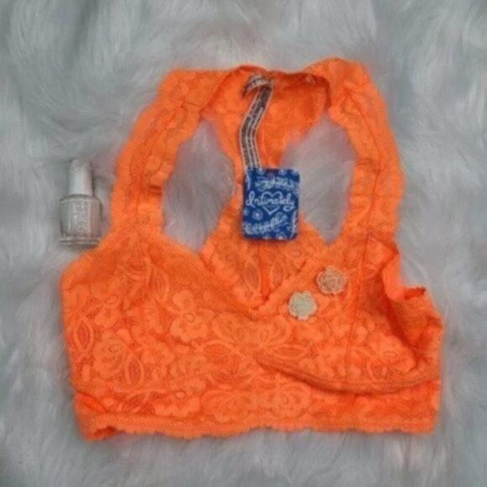 5/$25 Free People Intimately Neon Orange Galloon‎ Lace Halter Bralette New